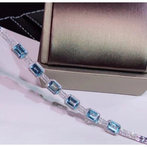 H909 Fine Jewelry Gold AU750 G18K 100% Natural 6.01ct Blue Aquamarine Gemstones Jewellery Bracelets for women Fine Bracelets