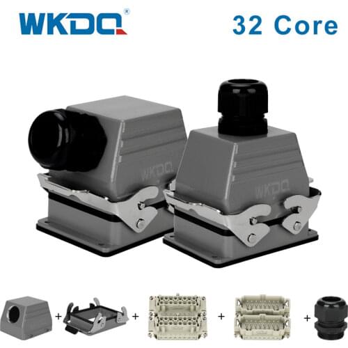 Rectangular Heavy Duty Connector HDC-HE-32 Core Industrial Waterproof Aviation Plug Socket 16A 500V Top Line And Lateral Line