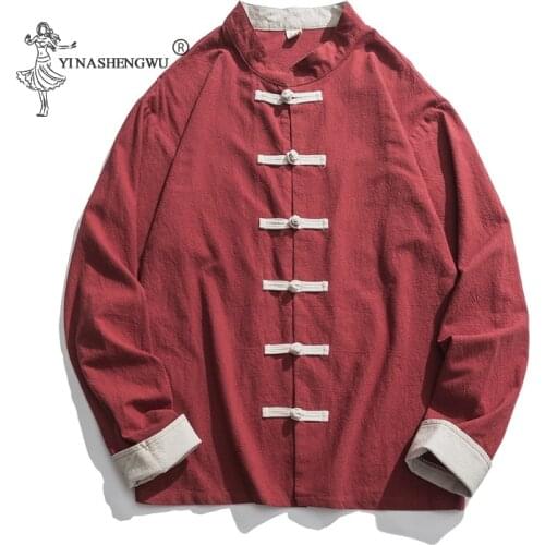 Japanese Stand-up Collar Frog Cardigan Retro Long-sleeved Shirt New Cotton and Linen Jacket Japanese Kimono Mens Clothing Loose