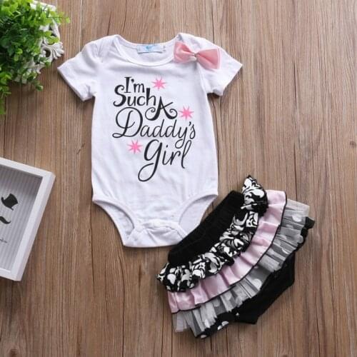 Newborn Infant Baby Girls Clothes Set Letter Daddys Girl Bowknot Romper +Tutu Skirted Bloomers Shorts 2PCS Outfits Sets