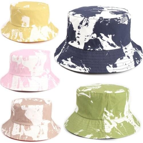 Korean Fashion Cotton Full Over Tie-Dyed Print Bucket Hat Colourful Reversible Custom Cute Wide Brim Cool Breathable Floppy Cap