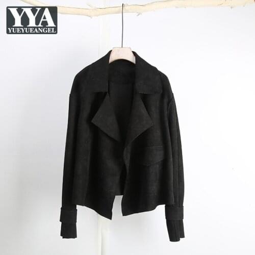 Streetwear High Quality Mens Suede Jacket Loose Fit Irregular Gothic Coats Autumn Winter Outwear Long Sleeve Casual Suit Jackets