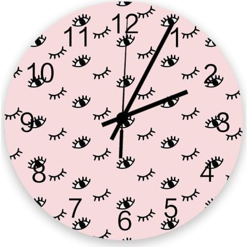 Eyelash Pink Cartoon Eye 30cm Wooden Wall Clock Modern Design For Home Living Room Office Kitchen Wall Decor Hanging