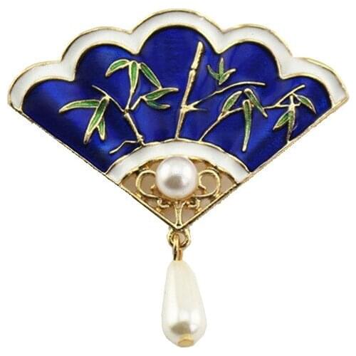 2020 New Europe and America retro style blue Enamel fan elegant fashion delicate brooch