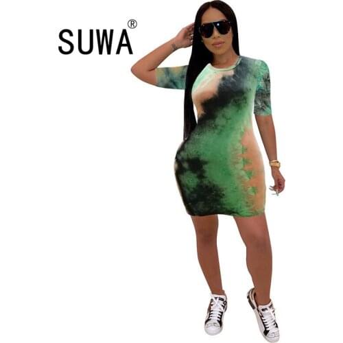 2020 new product tie dye mini bodycon dresses for women evening party club sexy dress short sleeve t shirt top summer outfits