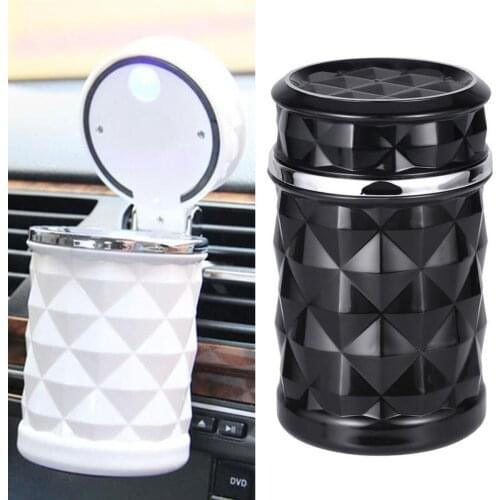 Black white Fashion Car LED Light Ashtray Cup Portable Travel Home Auto Cylinder Vehicle Cigarette Ash Holder