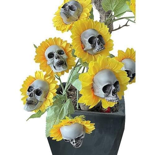 Sunflower Skull Head Decoration Simulation Flower Halloween Props Hyundai Resin Artificial Plant Party Gifts Garden Decoration