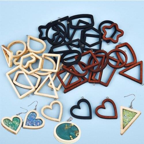 12pcs/Set Open Bezel Back Pendant Frame Geometric Animal Flower Shaped Charms DIY Epoxy Resin Wood Pendants for Jewelry Making