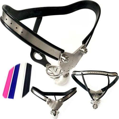 Stainless Steel EMCC Chastity Belt with Hollow Chastity Cage Penis Cover Chastity Device T-Back Pants Sex Toys for Men G7-4-96