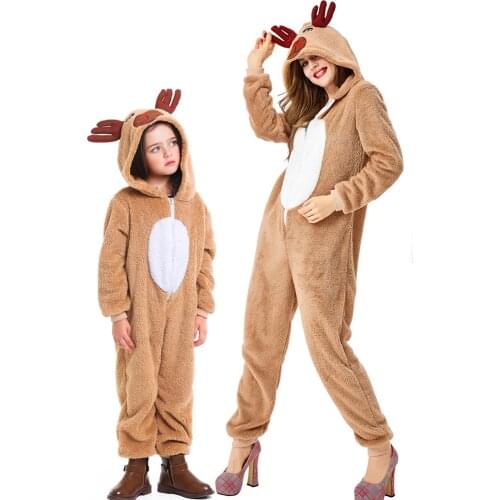 Christmas clothes Children Adult jumpsuits Onesie Cartoon elk Animals Kids One Piece Cosplay costume Women Festivals Party