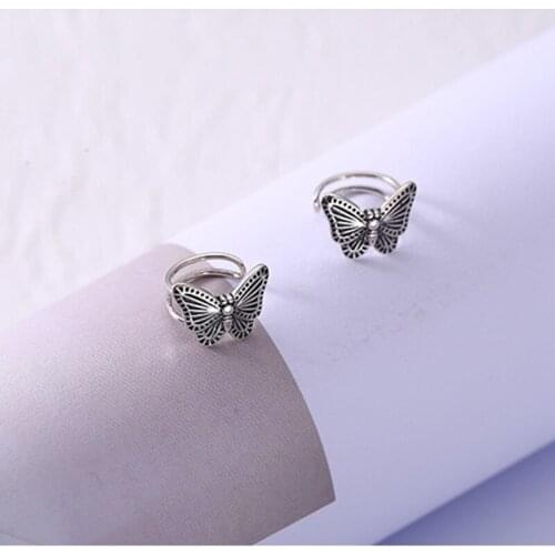 New Vintage 925 sterling silver butterfly clip earrings for women ear cuffs, Retro fake earings without piercing fine jewelry