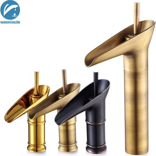 Antique Brass Open Spout Waterfall Basin Faucet Torneira Banheiro Wine Glass Single Handle Mixer Tap Bathroom Vessel Sink Faucet