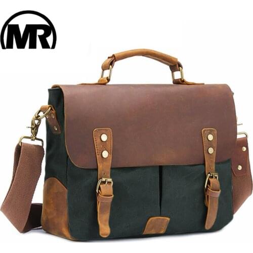 MARKROYAL Vintage Crazy Horse Leather Canvas Messenger Bags Laptop Briefcase Crossbody Satchel Bag Dropshipping