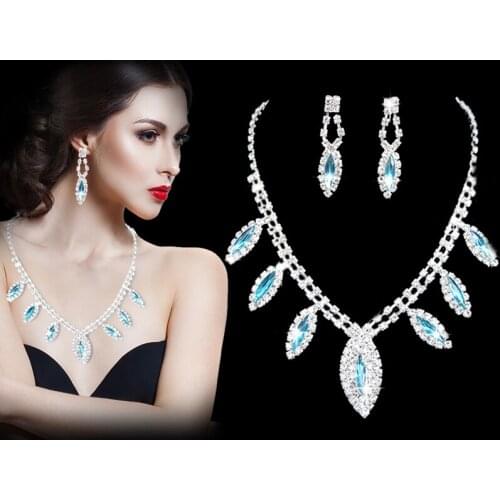 Bride Necklace Earrings Water Drop Shape Bridal Jewelry Set for Wedding can CSV