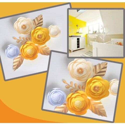 DIY Crafts Decoration Giant Paper Flowers Artificial Rose Fleurs Backdrops 5pcs+4 Leave For Party Decorations Baby Nursery Home