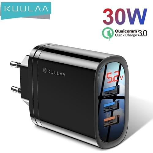 KUULAA Quick Charge 3.0 USB Charger 30W QC Fast Charging Multi Plug Mobile Phone Charger For iPhone Samsung Xiaomi Huawei