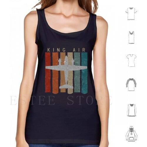 King Air Airplane Retro Vintage Airplane Pilot Tank Tops Vest Cotton Beech King Air Queen Air B200 B300 Airplane Twin Engine