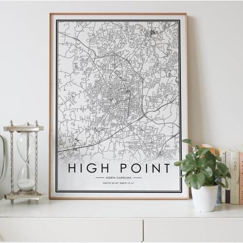 HIGH POINT North Carolina NC usa city map Nordic Living Room Decoration Canvas Poster Modern Home Decor Art Print Painting