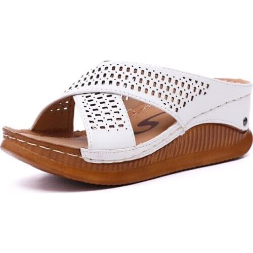 Womens Wedges Slippers Roman Style Platform Hollowing Women Sandals Casual Comfortable Women Peep Toe Soft Slides Mother Shoes