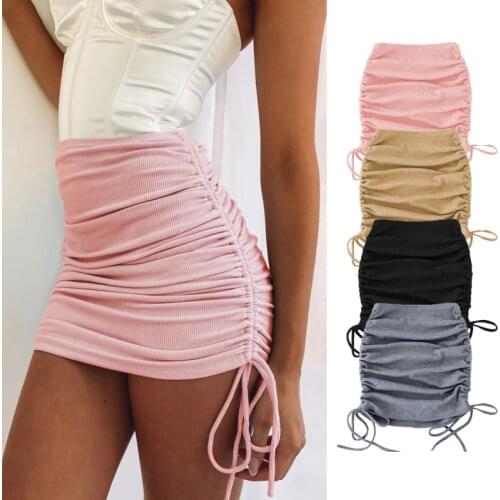 Woman Skirts Harajuku 2021 Spring Autumn Period Ladies Knitting Thread Side Draw String Elastic Sexy Skirts Womens