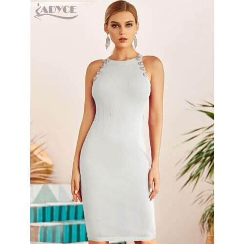 Adyce 2021 New Summer Women White Red Bodycon Bandage Dress Sexy Sleeveless Halter Celebrity Runway Evening Party Dress Vestidos