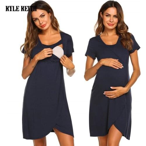 Womens Nursing Maternity Labor Nightgown Short Sleeve Breastfeeding dress Stretchy Soft pregnancy Sleepwear pijama lactancia