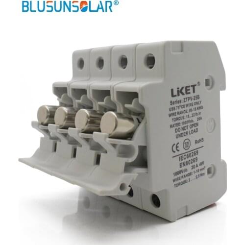 1 set Parallel 4P Fuse Holder 1000V DC Fusible 10x38 gPV, with Fuse Holder for Solar System Protection
