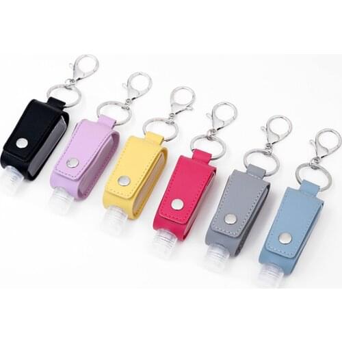 1PC 30ml Empty Hand Sanitizer Travel Small Size Holder Hook Keychain Carriers Leather Case Reusable Portable Empty Bottles New