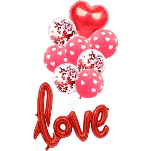 10pcs Red Wedding Love Heart Mylar Foil Balloons Birthday Party Decorations Kit Valentines Day Latex Balls Bachelorette Toys