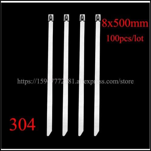 100PCS cable tie 304 self-locking stainless steel tie tape 8*500mm cable metal insert tie tape plastic Marine transport Boat tie