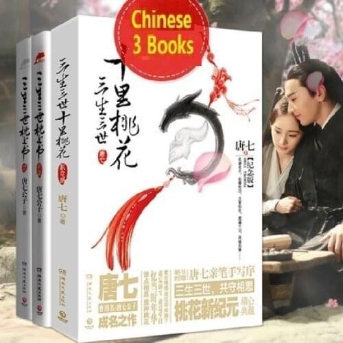 3 Books Chinese adult pop novels immortal hero love story The Sky Kingdom The pillow book of samsara book Sanshengsanshi Tang Qi