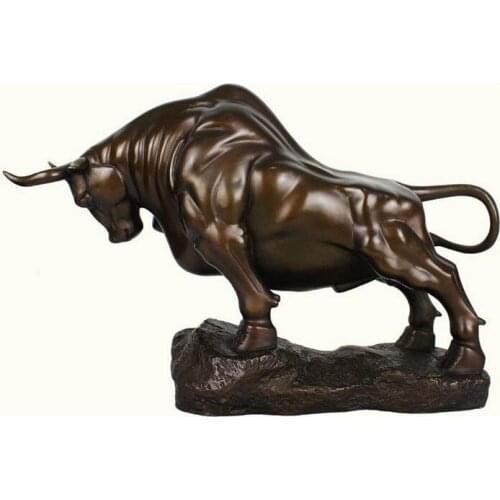 9" Chinese Copper Bronze Money Wealth Zodiac Year Ox Bull Oxen Cow Statue