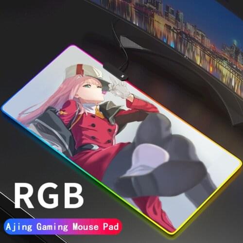 Zero Two Anime Darling In The Franxx RGB Large Gaming Mouse Pad LED Lighting 02 Mousepad Mice Desk Mat Support DIY