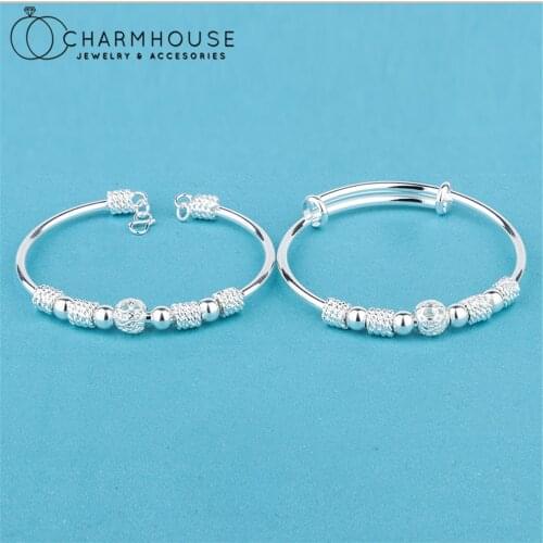 Pure Silver 925 Bracelets & Bangles For Women Exquisite Beads Cuff Bangle Wristband Pulseira Femme Trendy Jewelry Accesories