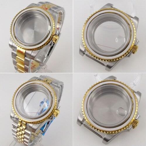 40mm Gold Plated Watch Case Fit For NH35/Miyota 8215/ETA 2836/DG 2813 Sapphire Glass Jubilee/Oyster Bracelet Rotating Bezel