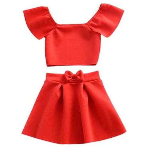 1 2 3 4 5 years Girls Red Dress Off Shoulder Two Pieces Toddler Girls Princess Elegant Dress For Girls Sexy Girls Summer Dress