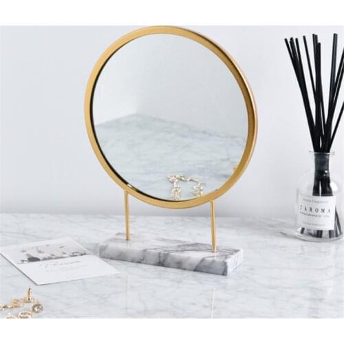 Nordic Creative Mirror Round Gold Marble Base Desktop Make Up Modern Home Decoration Accessories Christmas Decorations