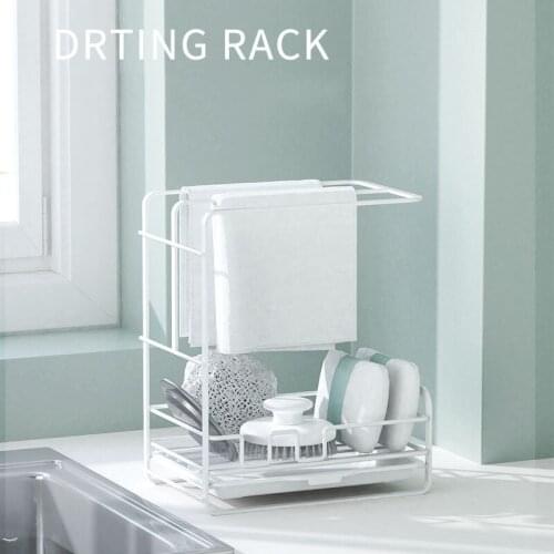Kitchen Iron Rack Storage Rack Wall Hanging Free Punch Rag Drying Rack Drain With Tray Organizer Rack