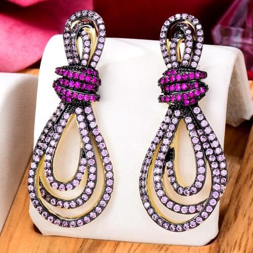 Missvikki Elegant Cute Bow Dangle Earrings Full Mirco Paved Cubic Zircon for Women Bridal Wedding Earring Fashion Jewelry