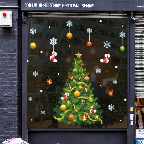 Christmas Tree Stickers Color Hanging Ball Decorative Wall Stickers Home Decor Stickers Cute Christmas Window Stickers