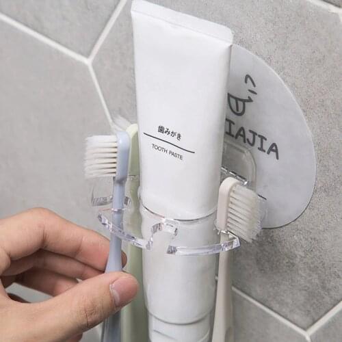 BAISPO Suction Wall Shaped Toothbrush Holder Toothpaste Storage Rack Shaver Tooth Brush Rack Bathroom Toothbrush Holder Shelf