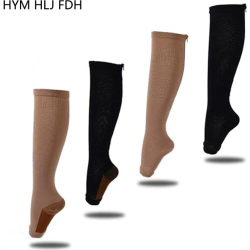 Men Women Zipper Compression Socks With Open Toe-Best Support Knee High Zipper Stocking High Quality Medical Compression Sock