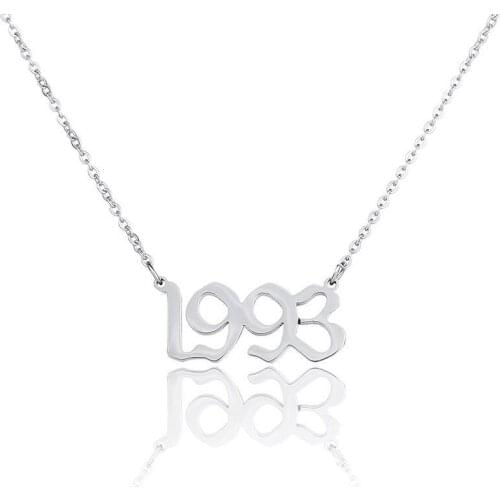 New Stainless Steel Year Series Necklace Charms Gift Silver Color Number Message "1991" - "2000" Jewelry Gift 45cm Long, 1 PC