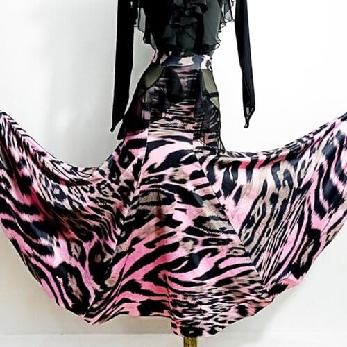 New Ballroom Dress Latin Dance Skirt Women Pink Leopard Sexy Mesh Tassel Fringe Skirts Ballroom Dance Costume Practice VDB2298
