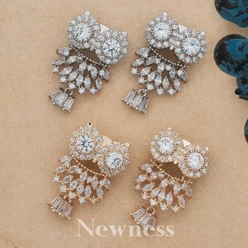 Newness Owl Shape Trendy Gold Color Cubic Zirconia Earrings Jewelry For Women Jewelry Gift
