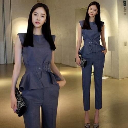 New Women Set 2 Piece Set Women Suit Female Long Sleeve Top Work Clothes Trousers Two-Piece Sets Foot Trousers