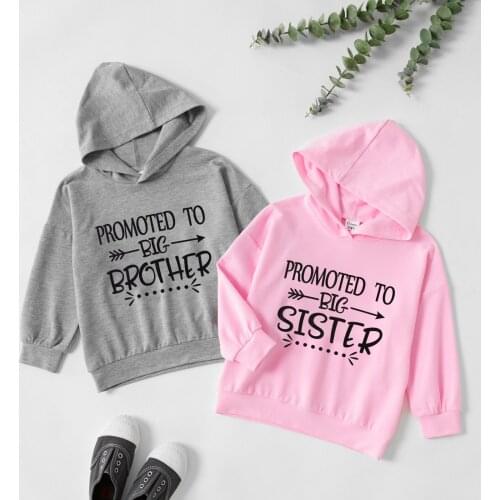PatPat Letter Print Solid Long-sleeve Hooded Sweatshirts Sibling Matching Hoodies
