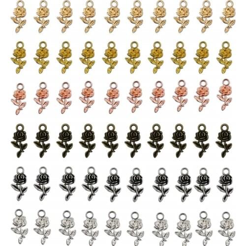 BULK! 50 ROSE CHARM Antique SilverTone Floral Rosegold Plated Wedding Jewelry Flower Pendant for Necklace Earring Charm lo39fdj