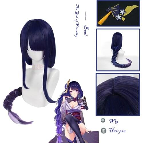 Genshin Impact Baal Cosplay Wig Hairpin The God of Eternity Game Cosplay Gradient Wigs + Wig Cap Inazuma Girls Hair Accessories