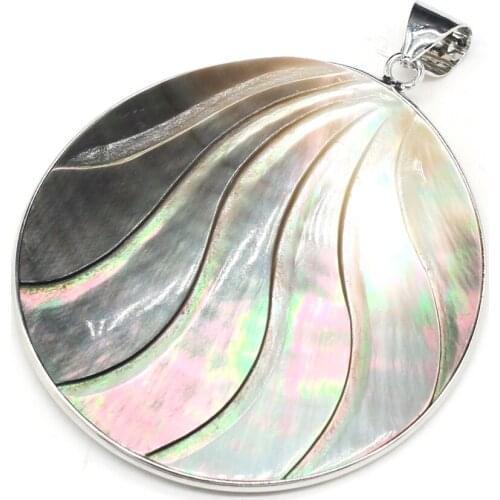 Charms Natural Shell Pendant Round Shape Grey Shell Pendant for Making DIY Women Jewelry Necklace Party Gift Size 50x50mm